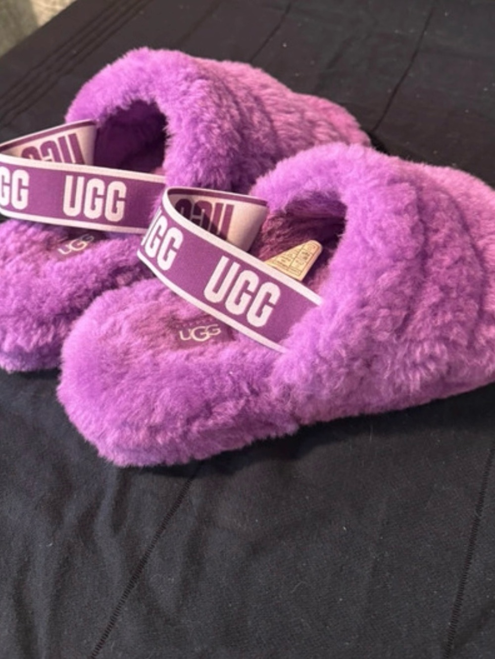 UGG Lavender Plush Slide with Branded Elastic Strap